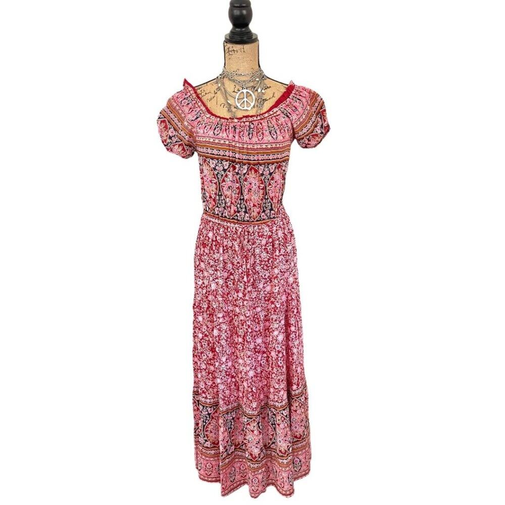 CASSEE's 100% rayon Boho maxi dress red sz MEDIUM